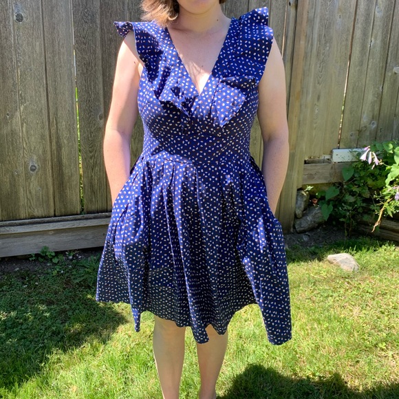 Kate Spade New York Blue V-Neck Fit & Flare Dress - Picture 11 of 11